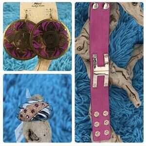 3 pc set. Wrap bracelet, earrings and ring. Pink Gold Dangle Rhinestone Rose